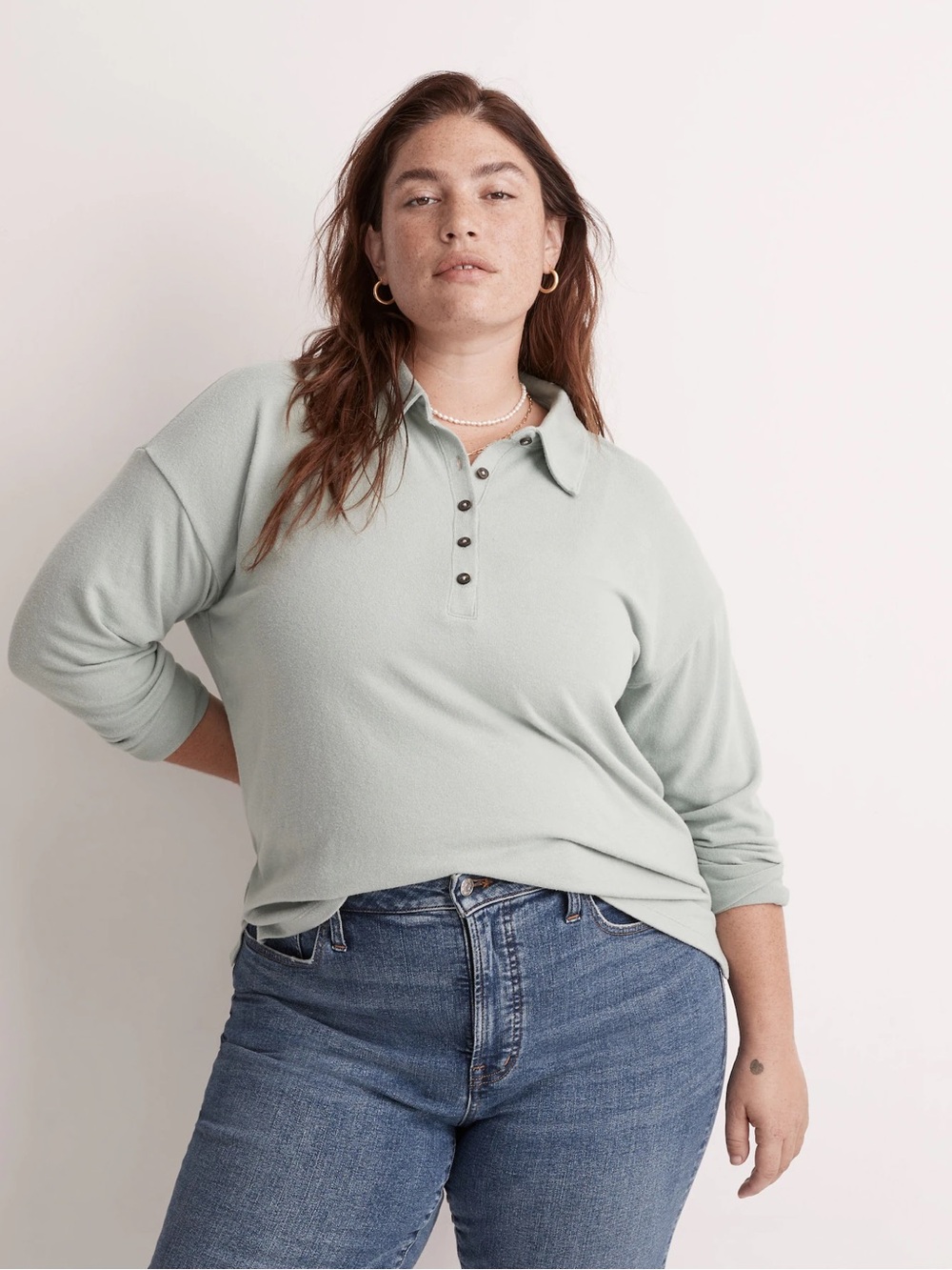 Madewell Cream Long Sleeve Polo Sweater Size Small - Picture 5 of 5